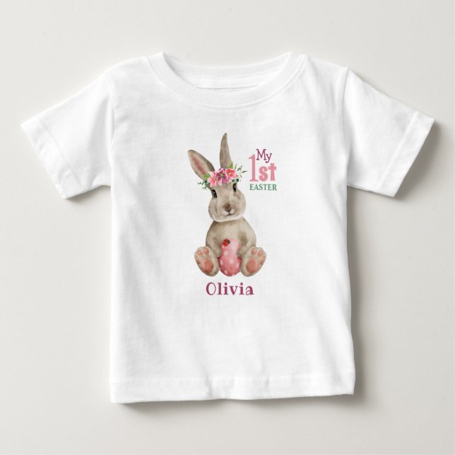 T-shirt Pour Bébé Mon 1er Pâques - Lapin lapin et Oeuf Peint (Devant)
