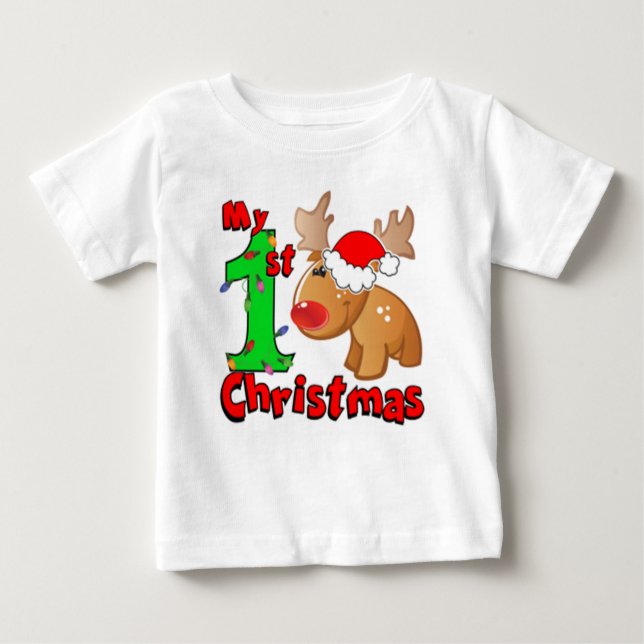 T-shirt Pour Bébé Mon 1er renne de Noël (Devant)