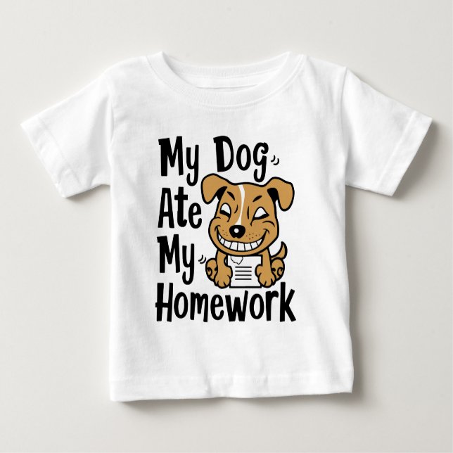 T-shirt Pour Bébé Mon chien a mangé mes devoirs (Devant)