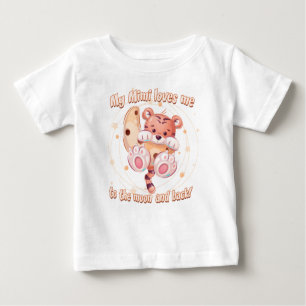 T-shirt Pour Bébé Mon imi m'aime sur la lune et le tigre du dos