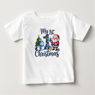 T-shirt Pour Bébé Mon premier 1er Noël bébé garçon bleu Xmas bonhomm