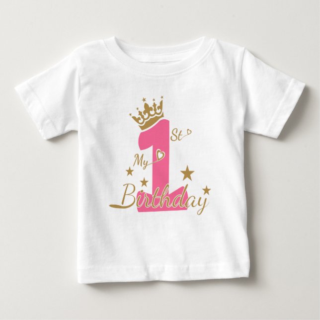T-shirt Pour Bébé Mon premier anniversaire, Birthday Girl Shirt, (Devant)