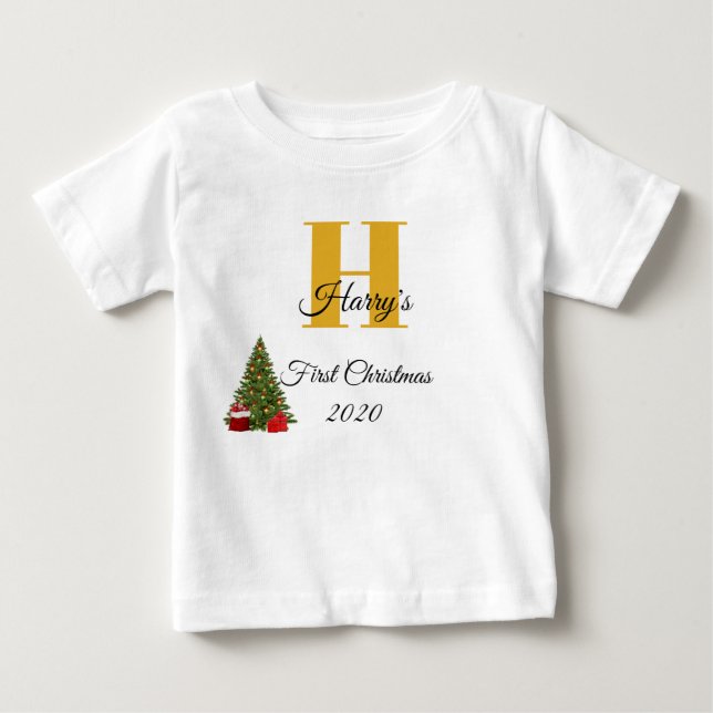 T-shirt Pour Bébé Mon premier arbre de Noël Gold Editable (Devant)
