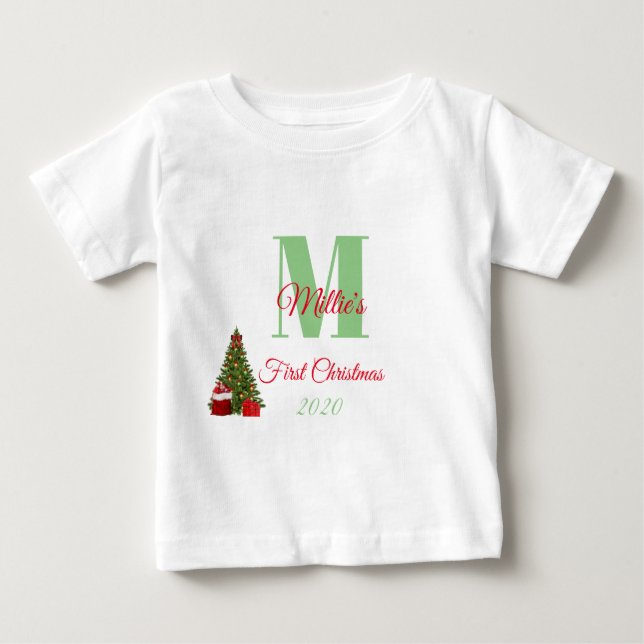 T-shirt Pour Bébé Mon premier arbre vert de Noël édité (Devant)