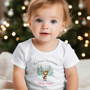 T-shirt Pour Bébé Mon premier bébé cerf de Noël Nom personnalisé Kee