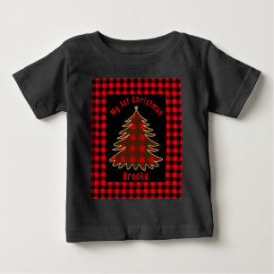 T-shirt Pour Bébé Mon premier bébé de Noël nom palaid rouge xmas