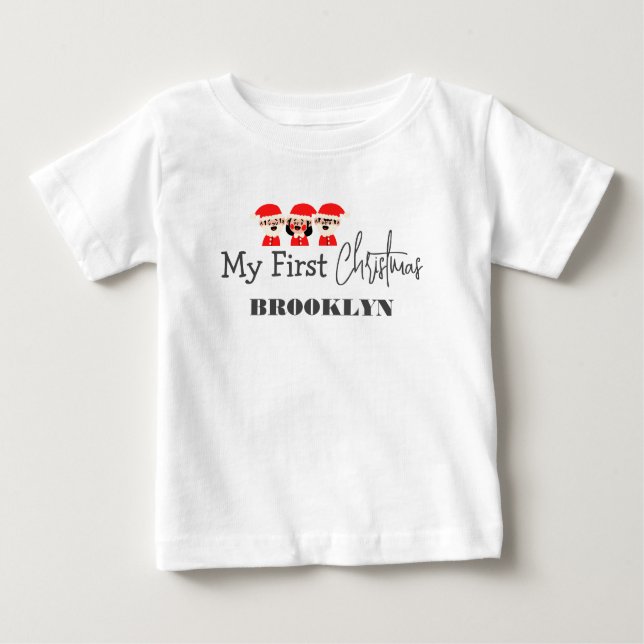 T-shirt Pour Bébé Mon premier bébé de Noël Nom personnalisé (Devant)