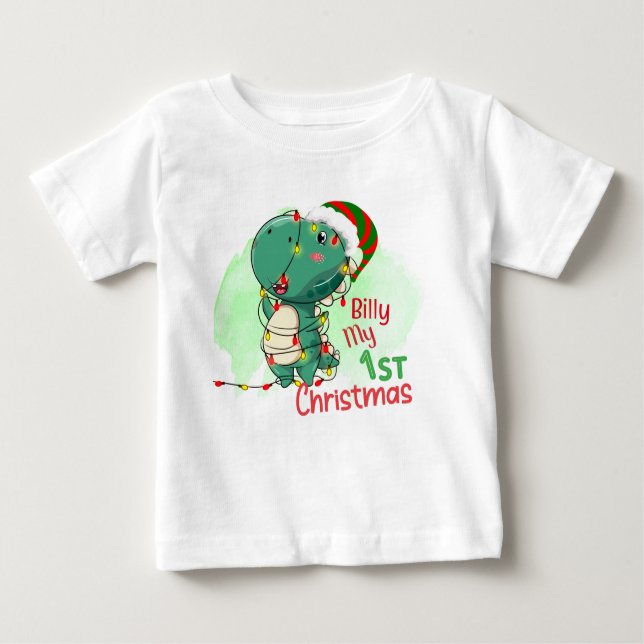 T-shirt Pour Bébé Mon premier bébé dinosaure de Noël (Devant)