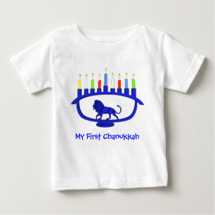 T-shirt Pour Bébé Mon premier Chanukkah Blue Lion Menorah