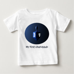 T-shirt Pour Bébé Mon premier Chanukkah brillant Dreidel bleu