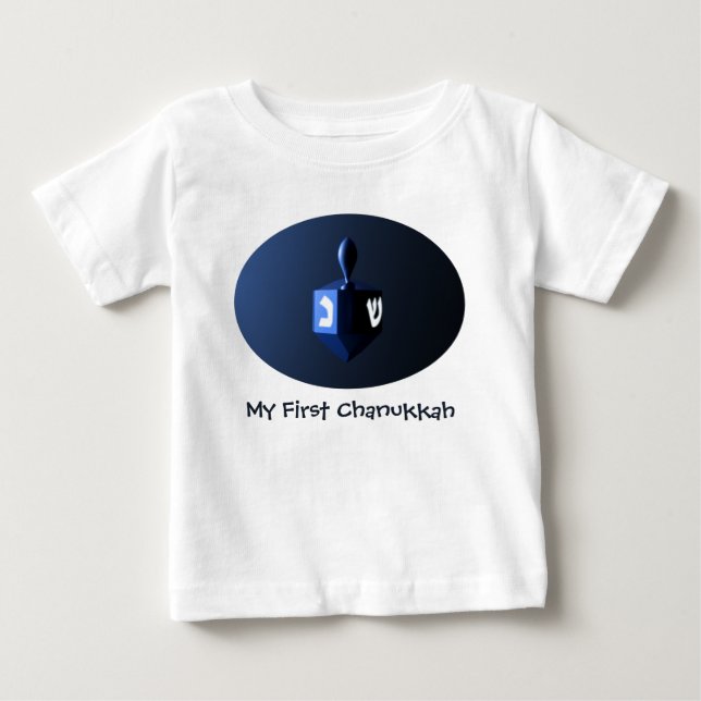 T-shirt Pour Bébé Mon premier Chanukkah brillant Dreidel bleu (Devant)