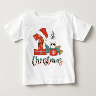 T-shirt Pour Bébé Mon premier chat mignon de Noël