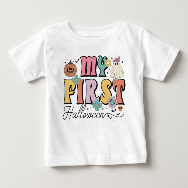 T-shirt Pour Bébé Mon premier Halloween mignon Citrouille Ghost Supe (Devant)