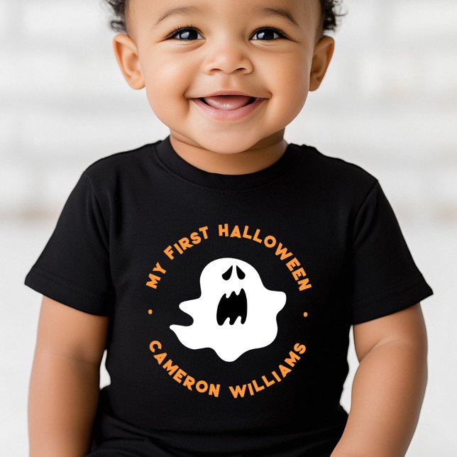 T-shirt Pour Bébé Mon premier Halloween mignon fantôme de dessin ani (My first Halloween cute spooky cartoon ghost Baby T-Shirt)
