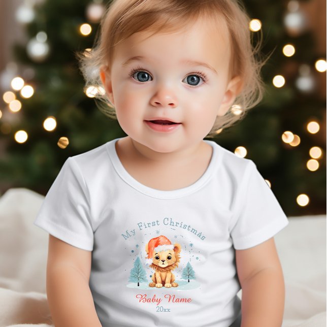 T-shirt Pour Bébé Mon premier lion de Noël Nom personnalisé Keepsaké (Créateur téléchargé)