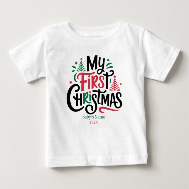 T-shirt Pour Bébé Mon premier Noël année de nom personnalisé (Devant)