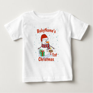 T-shirt Pour Bébé Mon premier Noël avec le nom mignon snowmen