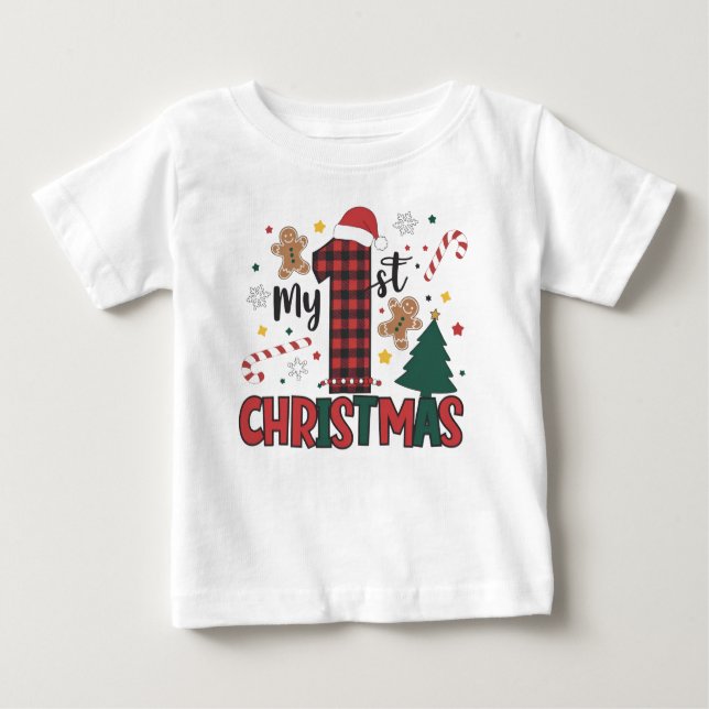 T-shirt Pour Bébé Mon premier Noël Bonbon au gingembre Canne à sucre (Devant)