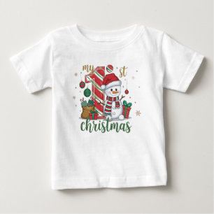 T-shirt Pour Bébé Mon Premier Noël Bonhomme de Neige Mignon