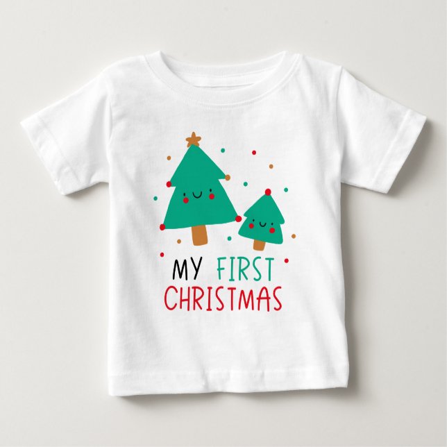 T-shirt Pour Bébé Mon premier Noël - de beaux arbres de Noël (Devant)