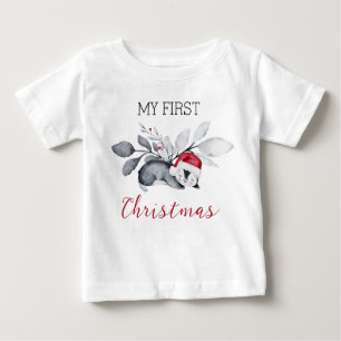 T-shirt Pour Bébé Mon premier Noël mignon Penguin Botanique moderne