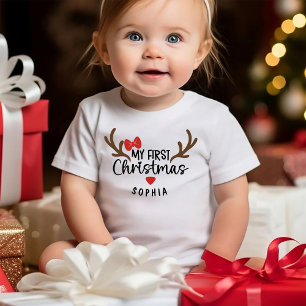 T-shirt Pour Bébé Mon Premier Noël Nom Fille Renne