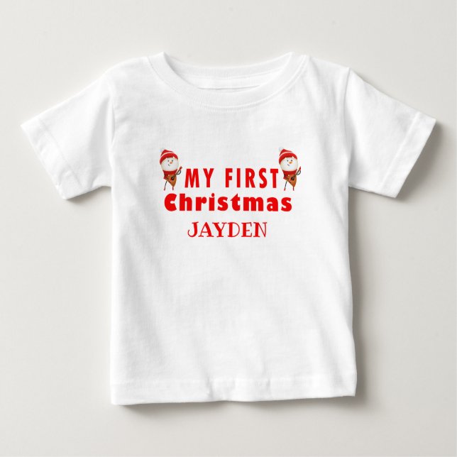 T-shirt Pour Bébé Mon premier Noël | Nom Garçon (Devant)