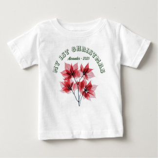 T-shirt Pour Bébé Mon premier Noël Poinsettia - Nom du bébé