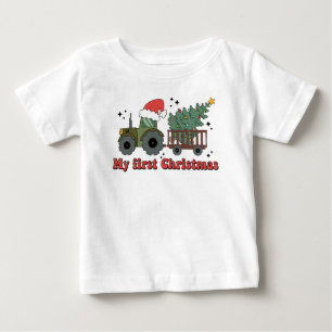 T-shirt Pour Bébé Mon premier Noël Tracteur de ferme mignon