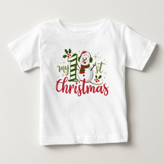 T-shirt Pour Bébé Mon premier Noël Typographie Bonhomme de neige mig (Devant)
