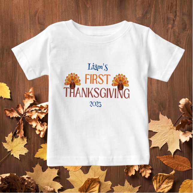 T-shirt Pour Bébé Mon premier nom d'action de grâces blanc (First Thanksgiving Add a Name and a Year baby t-shirt)
