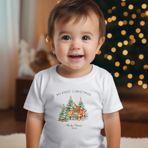 T-shirt Pour Bébé Mon premier nom de Noël Année Giraffe mignonne