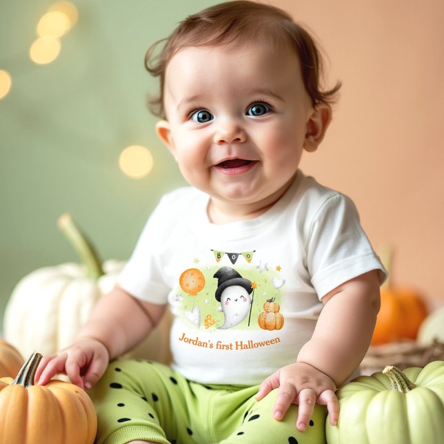 T-shirt Pour Bébé Mon premier nom d'Halloween Fantôme mignon (My first Halloween Name Cute Ghost Baby T-Shirt)