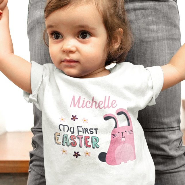 T-shirt Pour Bébé Mon premier Pâques avec lapin de dessin animé rose (Créateur téléchargé)