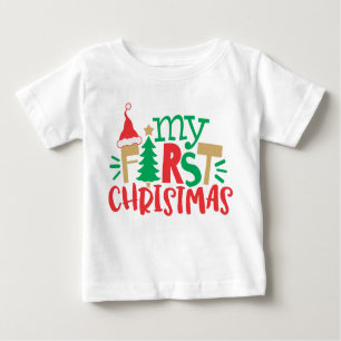 T-shirt Pour Bébé Mon premier Santa Hat Tree Red Green