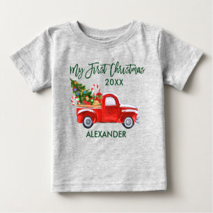 T-shirt Pour Bébé Mon premier Sucre de canne de Camion Rouge Noël gr