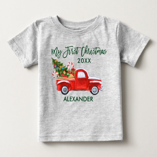 T-shirt Pour Bébé Mon premier Sucre de canne de Camion Rouge Noël gr (Devant)
