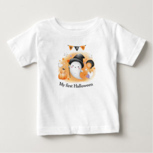 T-shirt Pour Bébé Mon premier T-shirt bébé Halloween Orange Boo Ghos