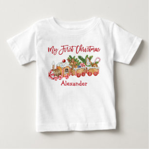 T-shirt Pour Bébé Mon premier train en pain d'épice de Noël rouge bo