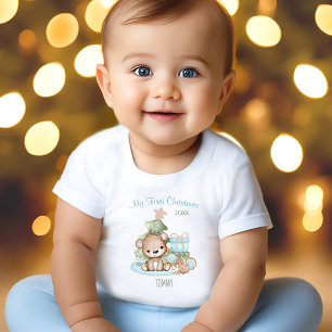 T-shirt Pour Bébé Mon prénom Noël Bébé Ours Arbre de Noël