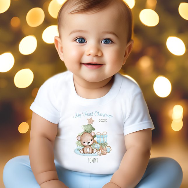 T-shirt Pour Bébé Mon prénom Noël Bébé Ours Arbre de Noël (My First Christmas Cute Baby Bear Christmas Tree Baby T-Shirt)