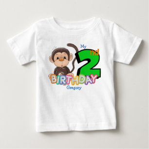 T-shirt Pour Bébé Monkey 2e fête d'anniversaire personnalisée