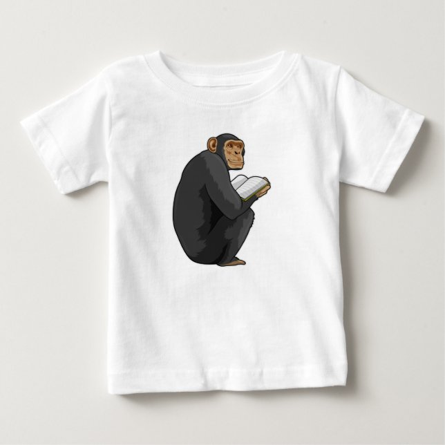 T-shirt Pour Bébé Monkey as Nerd with Book (Devant)