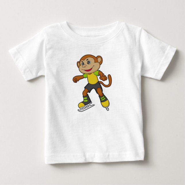 T-shirt Pour Bébé Monkey at Ice skating with Ice skates (Devant)