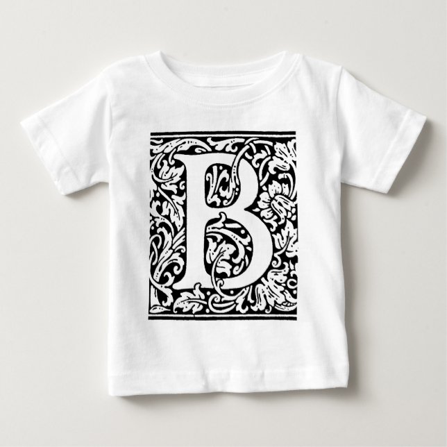 T-shirt Pour Bébé Monogramme B initial. Nom customisé Modèle floral (Devant)