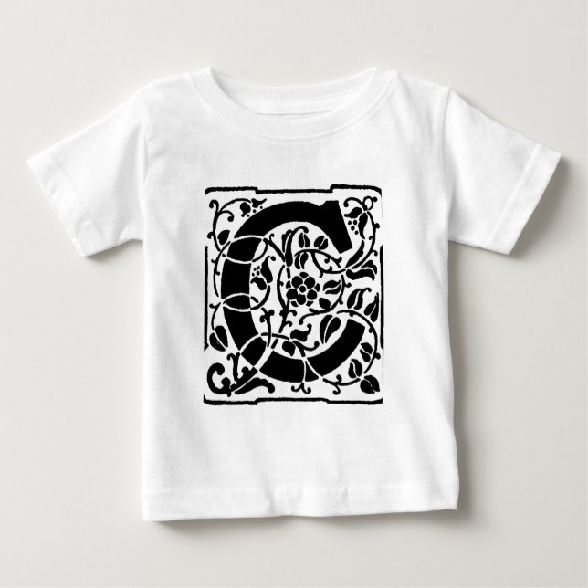 T-shirt Pour Bébé Monogramme C initial. Nom floral Motif Customisé (Devant)