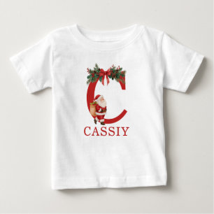 T-shirt Pour Bébé Monogramme de Noël et nom de famille assortis
