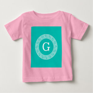 T-shirt Pour Bébé Monogramme initial turquoise Wht Key grecque