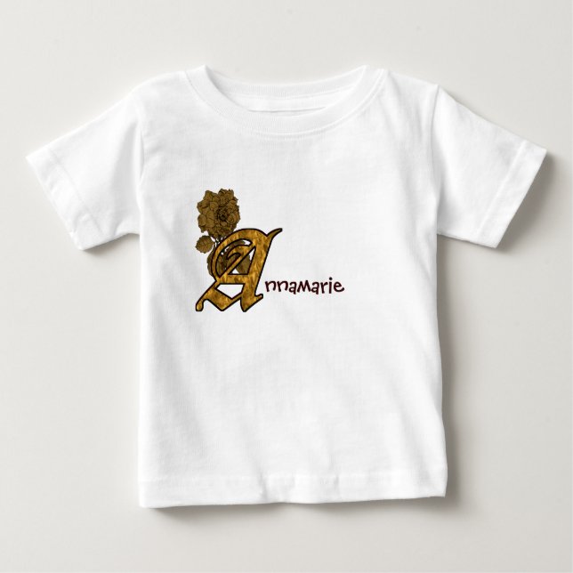 T-shirt Pour Bébé Monogramme Initiale A Or Paonée Personnalisée (Devant)