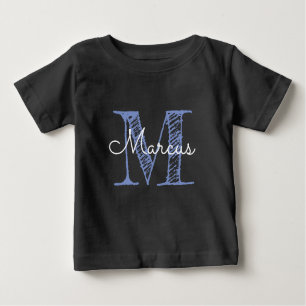 T-shirt Pour Bébé Monogramme Nom personnalisé Baby Boy Black Baby T-